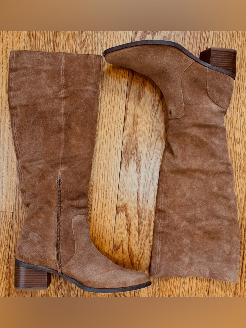 Steve Madden Holly tan suede leather knee high block heel pointed toe boots 10M - Picture 11 of 16